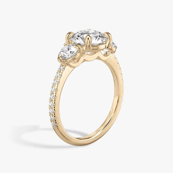 Three Stone Round Pavé Lab Diamond Engagement Ring