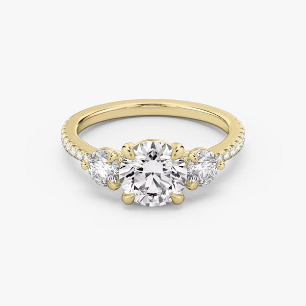 Three Stone Round Pavé Lab Diamond Engagement Ring