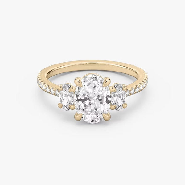 Three Stone Oval Pavé Lab Diamond Engagement Ring