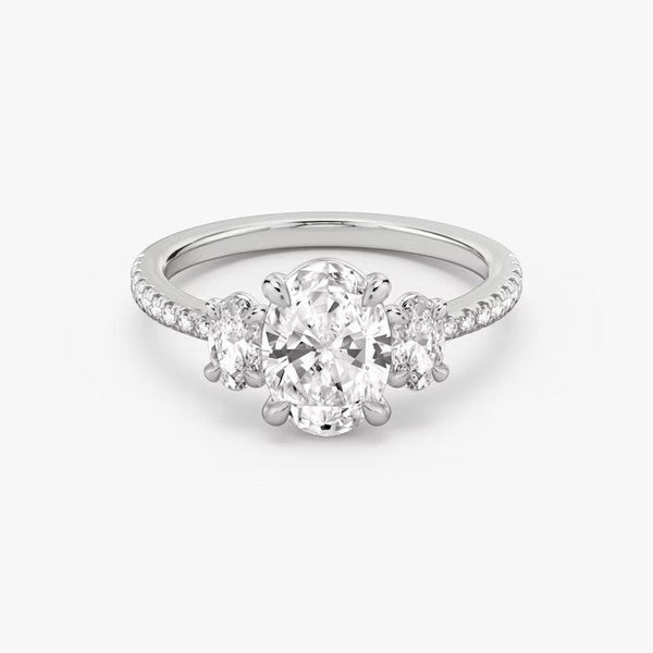 Three Stone Oval Pavé Lab Diamond Engagement Ring
