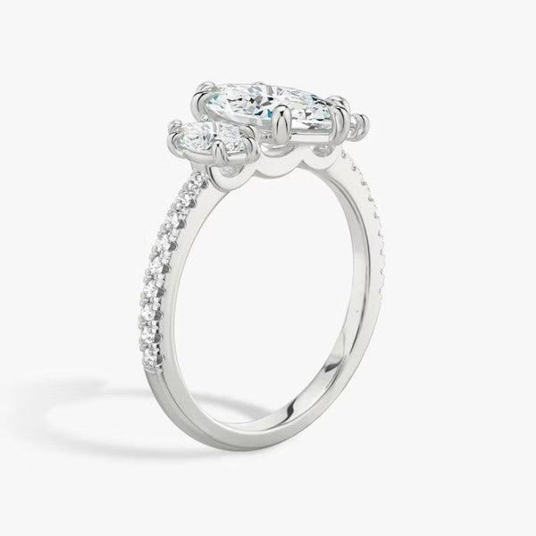 Three Stone Marquise Pavé Lab Diamond Engagement Ring