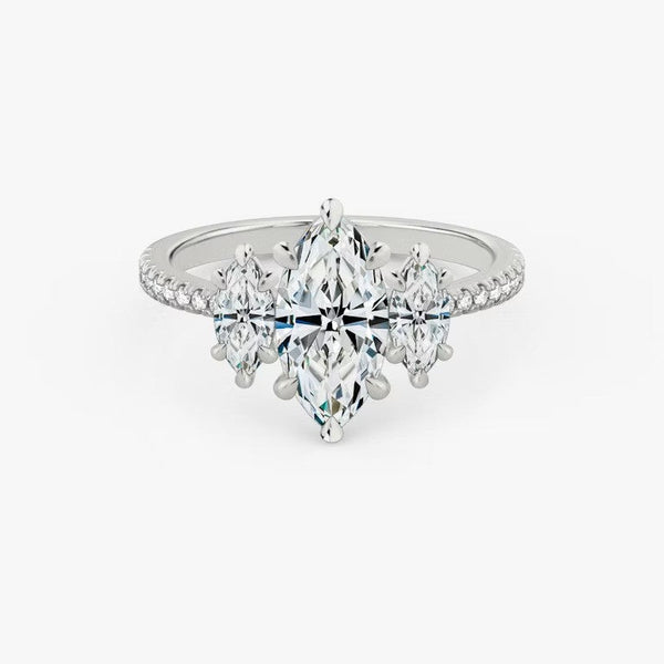 Three Stone Marquise Pavé Lab Diamond Engagement Ring