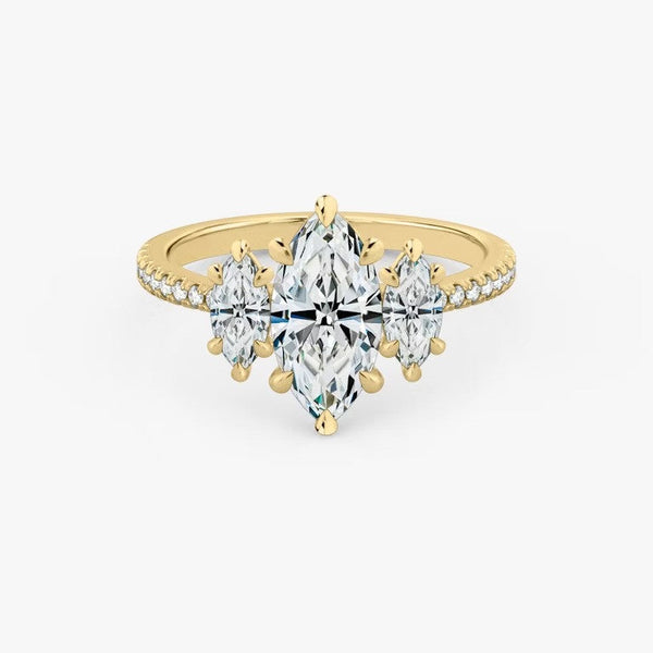 Three Stone Marquise Pavé Lab Diamond Engagement Ring