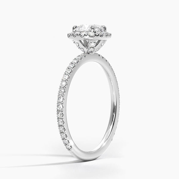 Sunflower Halo Pavé Cushion Lab Diamond Engagement Ring
