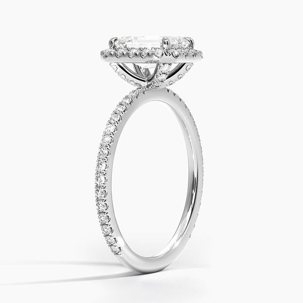 Sunflower Halo Pavé Emerald Lab Diamond Engagement Ring