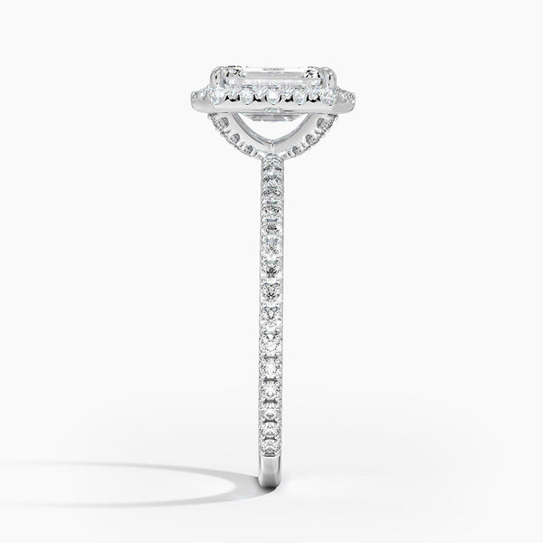 Sunflower Halo Pavé Emerald Lab Diamond Engagement Ring