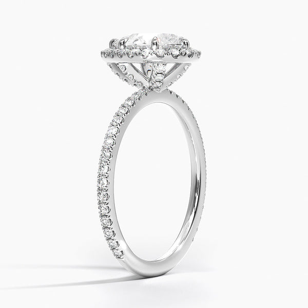 Sunflower Halo Pavé Pear Lab Diamond Engagement Ring