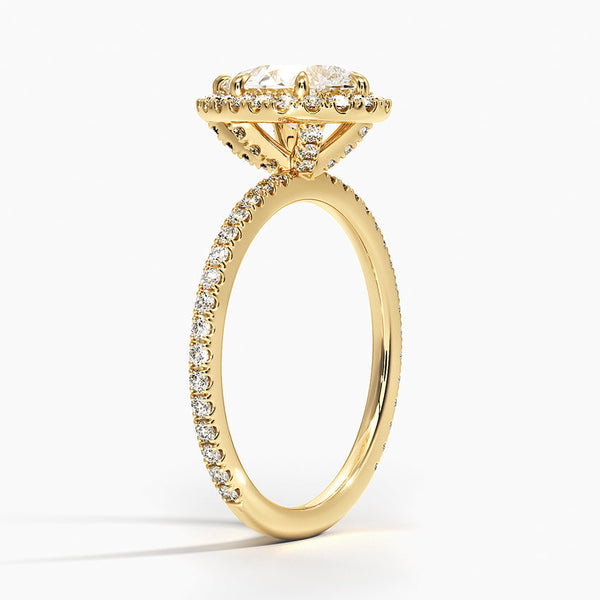Sunflower Halo Pavé Pear Lab Diamond Engagement Ring
