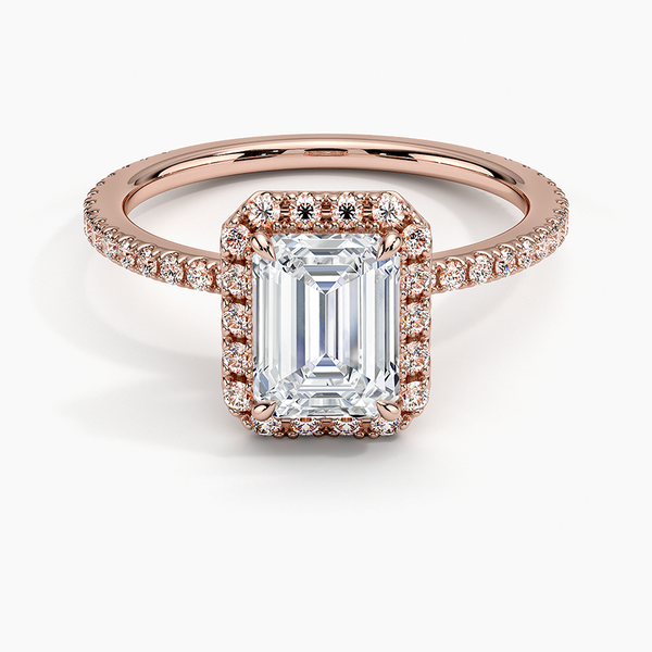 Sunflower Halo Pavé Emerald Lab Diamond Engagement Ring