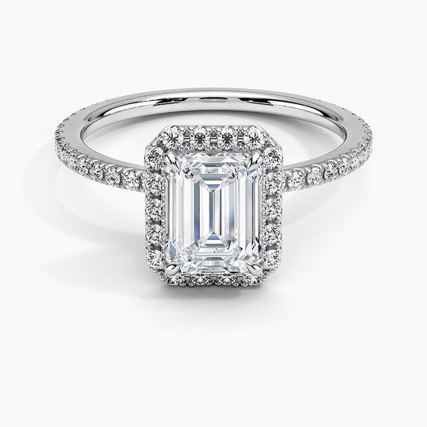 Sunflower Halo Pavé Emerald Lab Diamond Engagement Ring