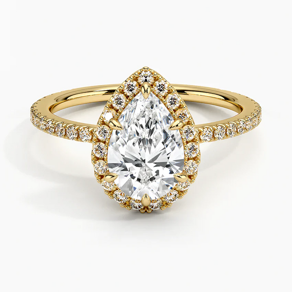 Sunflower Halo Pavé Pear Lab Diamond Engagement Ring