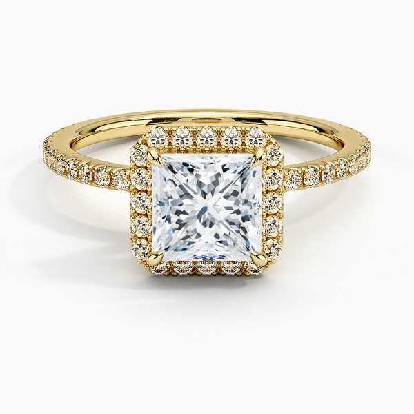 Sunflower Halo Pavé Princess Lab Diamond Engagement Ring