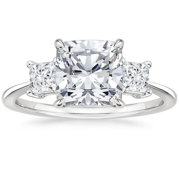 Triplets Cushion Lab Grown Diamond Engagement Ring