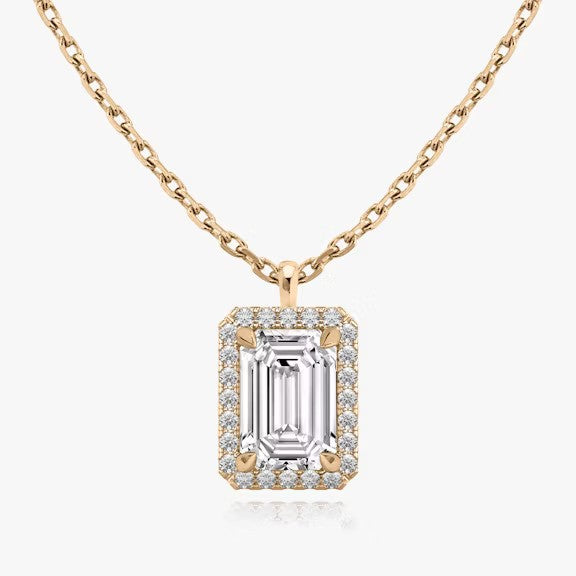 Vertical Halo Emerald Lab Diamond Pendant