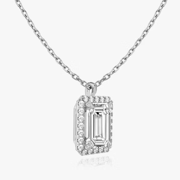 Vertical Halo Emerald Lab Diamond Pendant