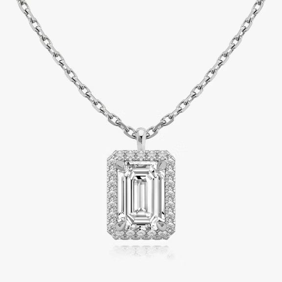 Vertical Halo Emerald Lab Diamond Pendant