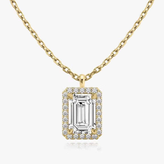 Vertical Halo Emerald Lab Diamond Pendant