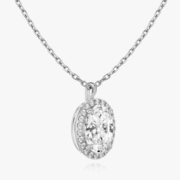 Vertical Halo Oval Lab Diamond Pendant