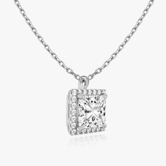 Vertical Halo Princess Lab Diamond Pendant