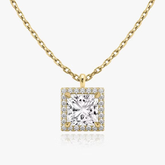 Vertical Halo Princess Lab Diamond Pendant