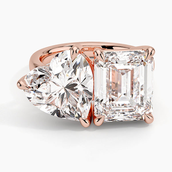 Toi et Moi Heart Emerald Lab Diamond Ring