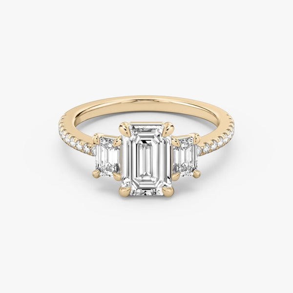 Three Stone Emerald Pavé Lab Diamond Engagement Ring