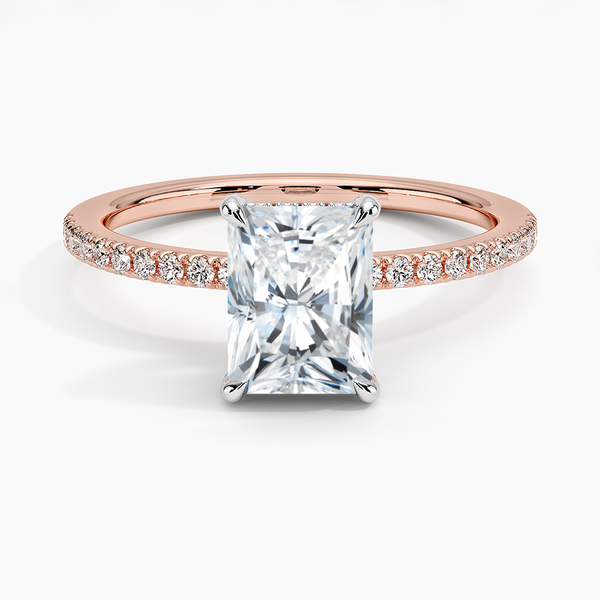 Two Tone Pavé Radiant Lab Grown Diamond Engagement Ring