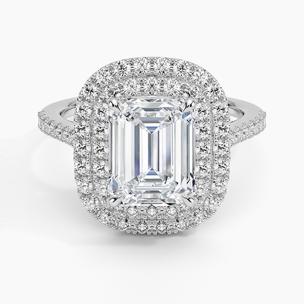 Double Halo Emerald Lab Grown Diamond Engagement Ring