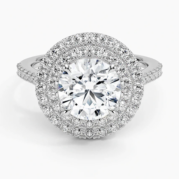 Double Halo Round Lab Grown Diamond Engagement Ring