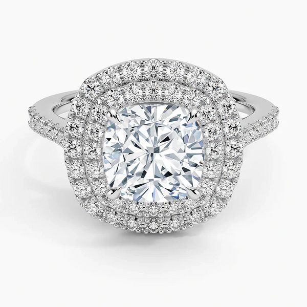 Double Halo Cushion Lab Grown Diamond Engagement Ring