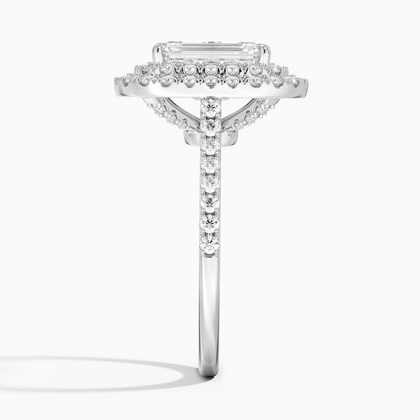 Double Halo Emerald Lab Grown Diamond Engagement Ring