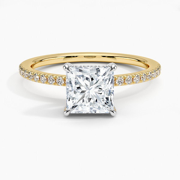 Two Tone Pavé Princess Lab Grown Diamond Engagement Ring