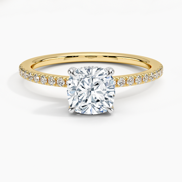 Two Tone Pavé Cushion Lab Grown Diamond Engagement Ring