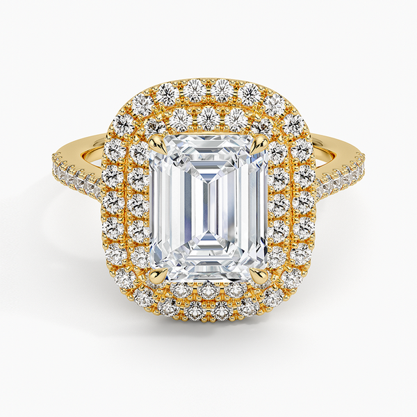Double Halo Emerald Lab Grown Diamond Engagement Ring