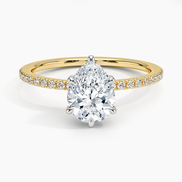 Two Tone Pavé Pear Lab Grown Diamond Engagement Ring
