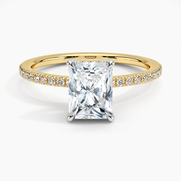 Two Tone Pavé Radiant Lab Grown Diamond Engagement Ring