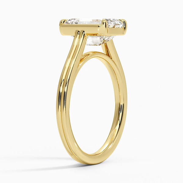 Half Bezel Emerald Lab grown Diamond Engagement Ring