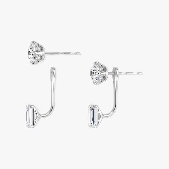 Round Emerald Lab Diamond Ear Jacket Earring