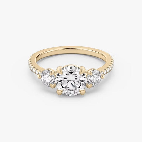 Three Stone Round Pavé Lab Diamond Engagement Ring