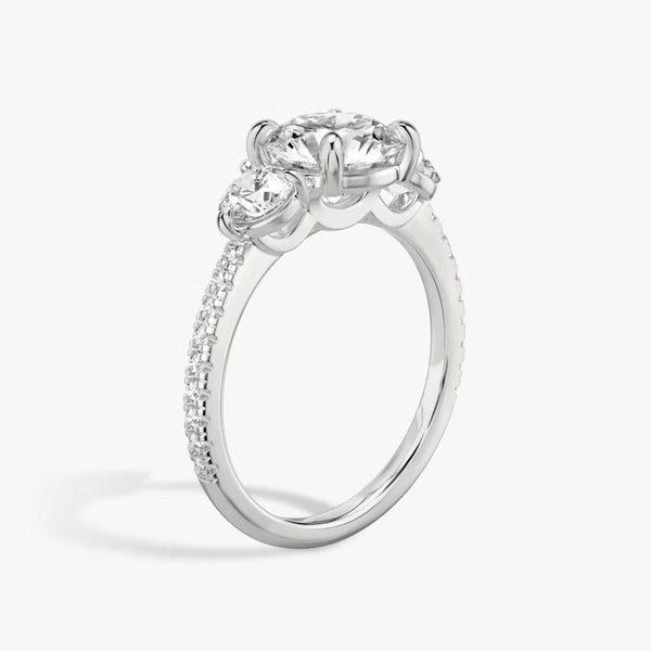 Three Stone Round Pavé Lab Diamond Engagement Ring
