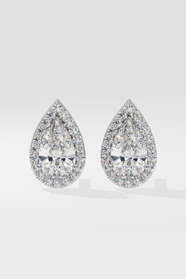 2 ct Pear Solitaire Halo Earrings