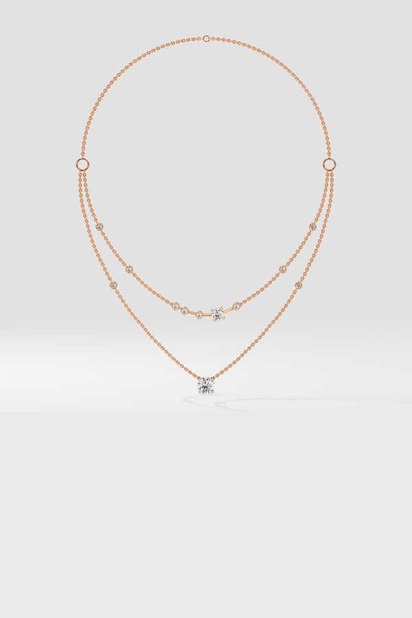 Two Layered Arrayed Solitaire Necklace