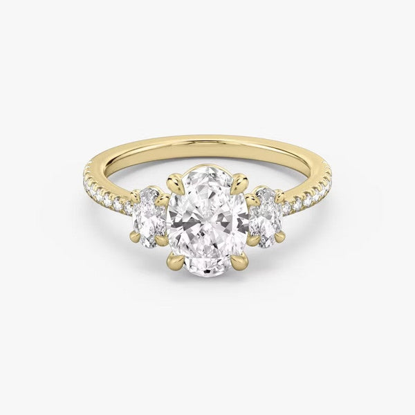 Three Stone Oval Pavé Lab Diamond Engagement Ring