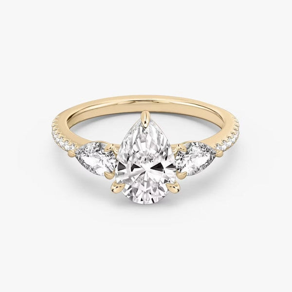 Three Stone Pear Pavé Lab Diamond Engagement Ring