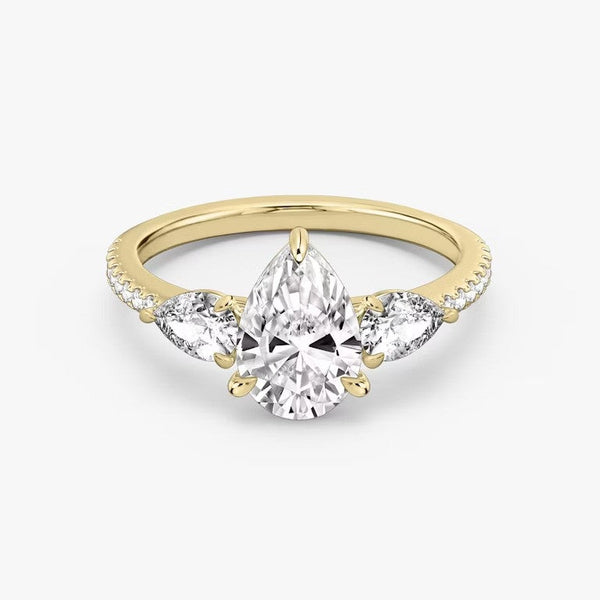 Three Stone Pear Pavé Lab Diamond Engagement Ring