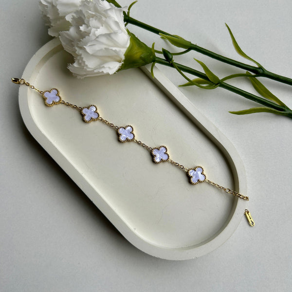 WHITE CLOVER BRACELET - 18K GOLD-PLATED