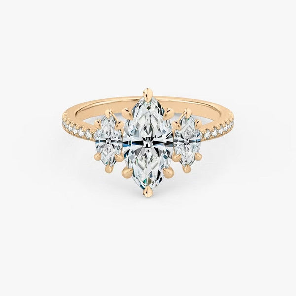 Three Stone Marquise Pavé Lab Diamond Engagement Ring