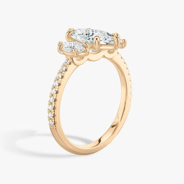 Three Stone Marquise Pavé Lab Diamond Engagement Ring