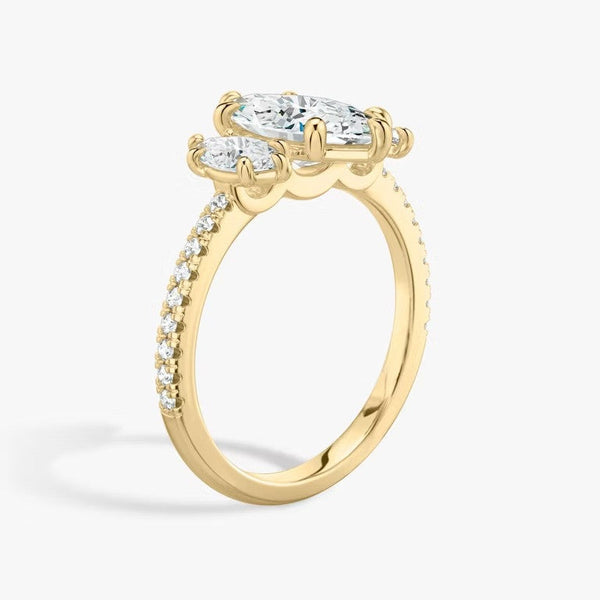 Three Stone Marquise Pavé Lab Diamond Engagement Ring