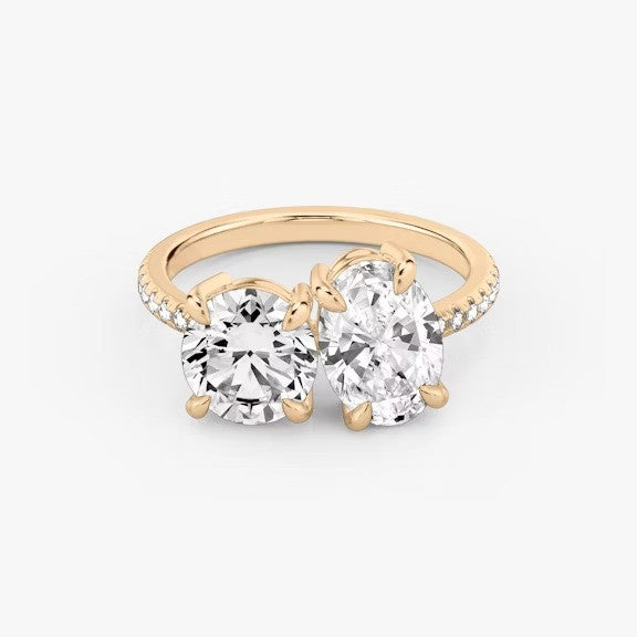 Toi et Moi Pavé Round Oval Lab Grown Diamond Ring